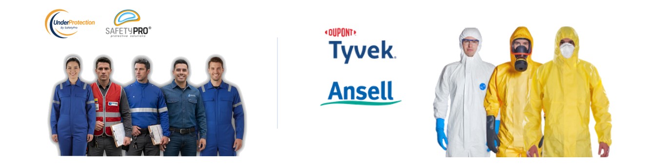 Marcas aliadas: UnderProtection by SafetyPro, DuPont Tyvek y Ansell — dotación, ropa de trabajo y trajes de protección química